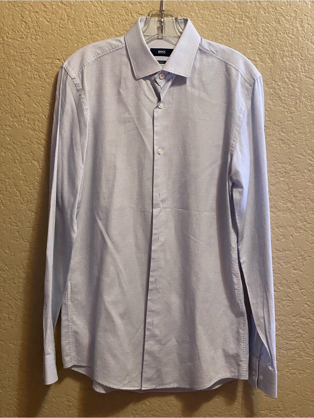 Hugo Boss Men's Pale Blue Micro-Pattern Dress Shirt Sz M